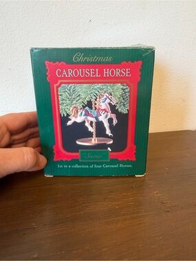 Vintage 1989 Christmas Carousel Horse 'Snow' Holiday Ornament - White